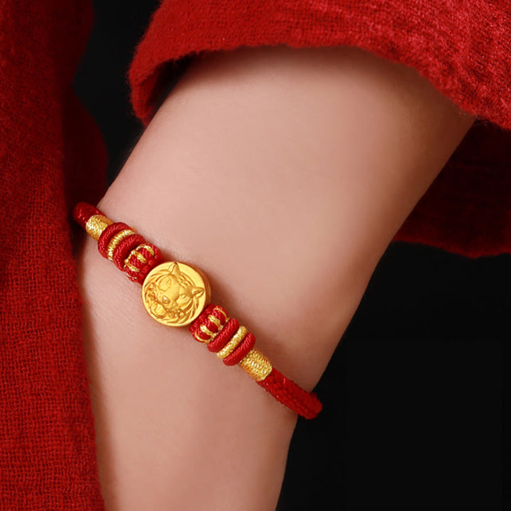 Handgefertigtes Armband aus 999 Gold mit Buddha Stonesn, chinesischem Sternzeichen, Glücksbringer, Om Mani Padme Hum, Glück