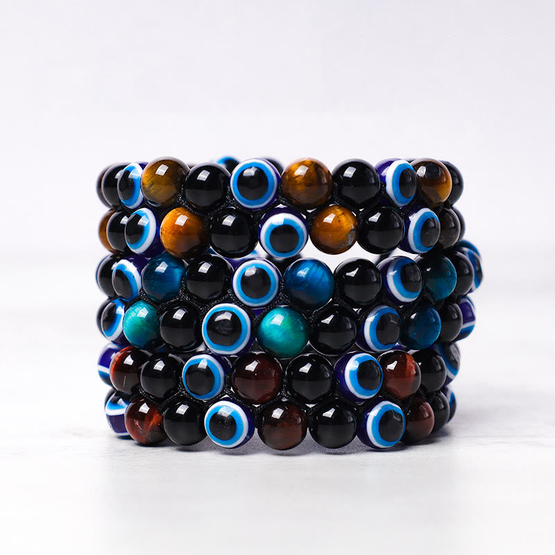 Buddha Stones Evil Eye Hämatit Tigerauge Schutz Perlenarmband