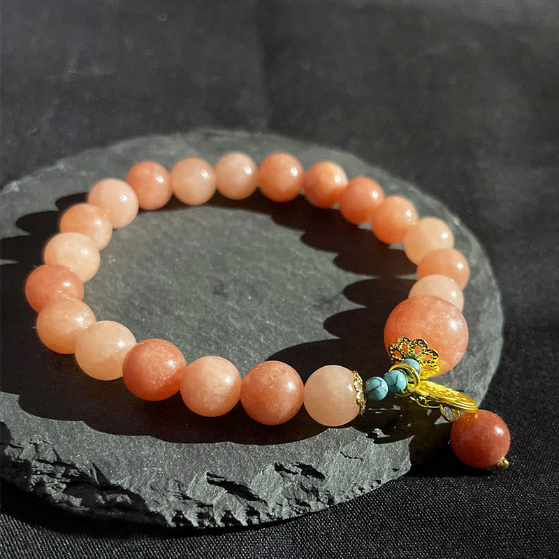 Armband mit Buddha Stonesn, natürlichem orangefarbenem Stein, Türkis, Fu-Charakter, Glücksbringer