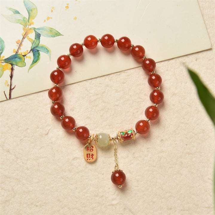 Natürliches rotes Achat-Jade-Charme-Armband mit Glückssegen-Zuversicht