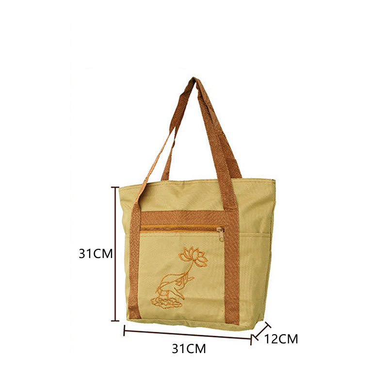 Spiritual Mind Practice Lotus Stickmuster Canvas Schultertasche Tragetasche