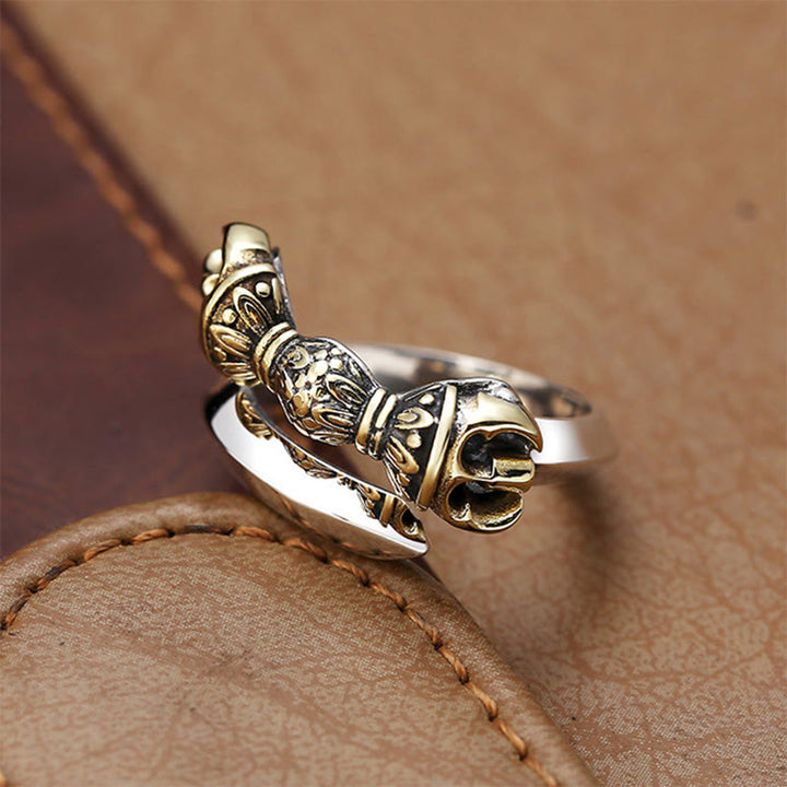 Verstellbarer Ring mit Buddha Stonesn, tibetischem Dorje Vajra, graviertem Design, Kupfer, Glück, Reichtum