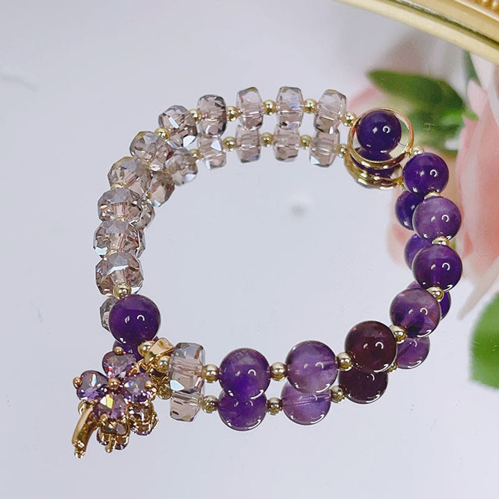 Buddha Stones Amethyst-Kristall, vierblättriges Kleeblatt, heilendes Charm-Armband