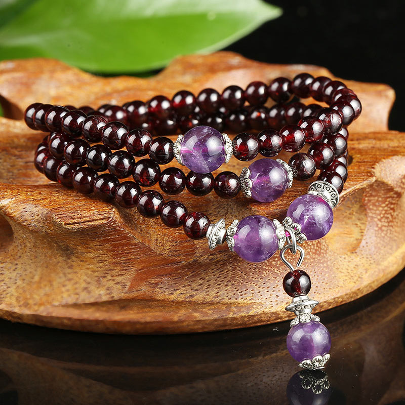 Buddha Stones Natürliches Granat-Amethyst-Schutzarmband