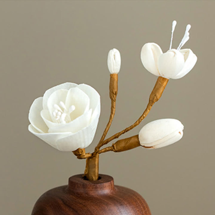 Buddha-Magnolien-Blumen-Reichtumsdekorationen aus schwarzem Pfirsichholz