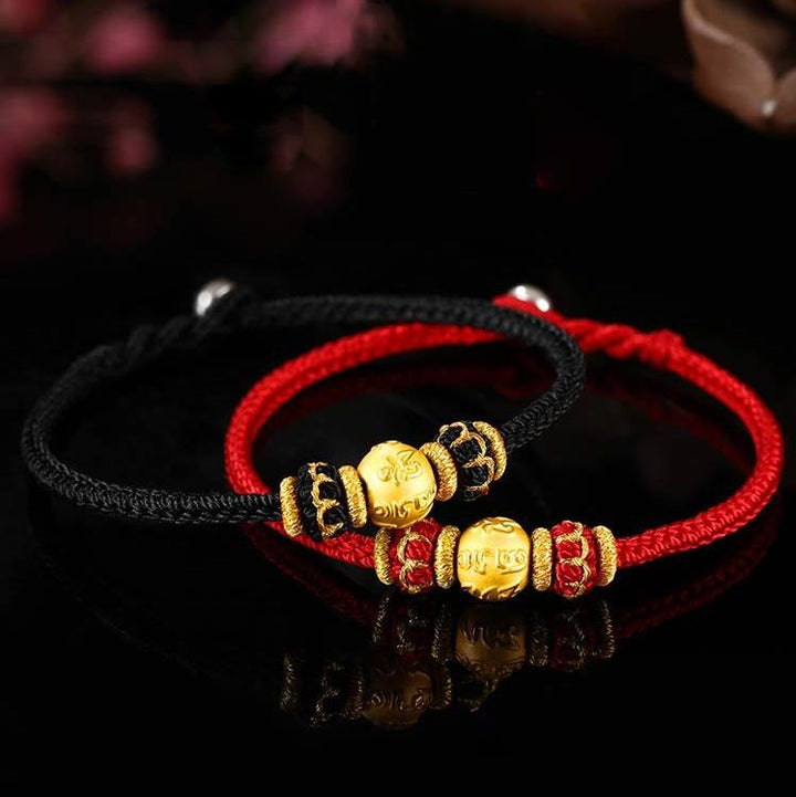 Buddha Stones tibetisches 999 Gold Om Mani Padme Hum graviertes Glücksperlen-Paar-Armband
