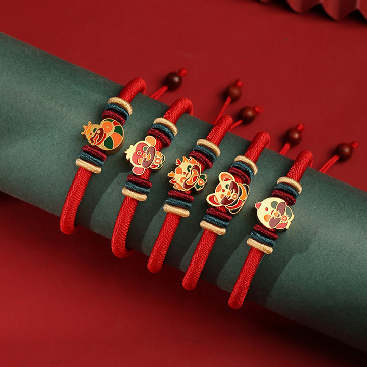 Buddha Stones Handgefertigtes geflochtenes rotes Armband aus 925er-Sterlingsilber, Jahr des Drachen, niedliches chinesisches Sternzeichen, Glück