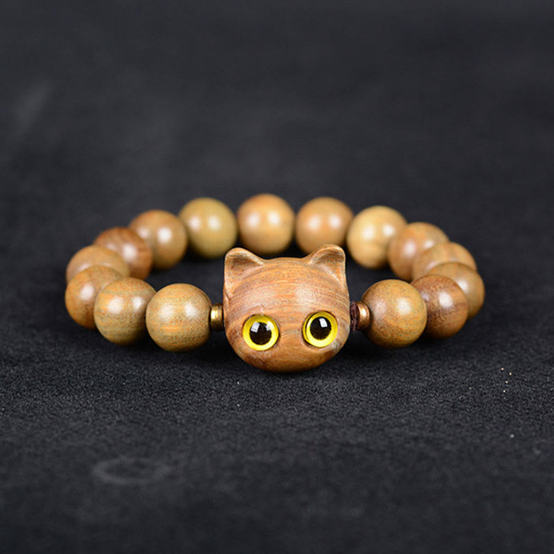 Buddha Stones, Ebenholz, grünes Sandelholz, rotes Sandelholz, schönes Katzen-Balance-Armband