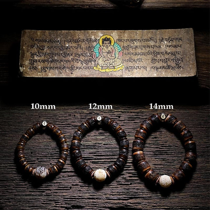 Buddha Stones, 925er-Sterlingsilber, chinesisches Sternzeichen, Natal-Buddha, handgefertigt, Tibet-Yak-Knochenstärke-Armband
