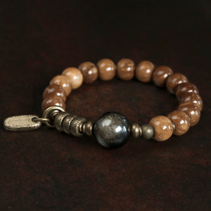 Armband mit Buddha Stonesn, Kuka-Samen, Tigerauge, Goldglanz, Obsidian, Kupfer, Reichtum, Glück