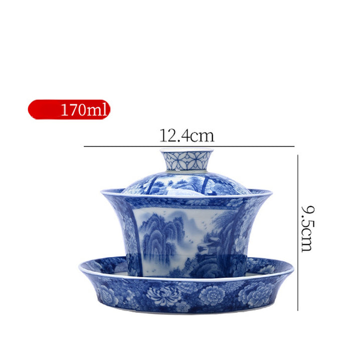 Buddha Stones Jingdezhen Dragon Phoenix Pavilion Pine Flower Keramik Gaiwan Sancai Teetasse Kung Fu Teetasse und Untertasse mit Deckel 170 ml