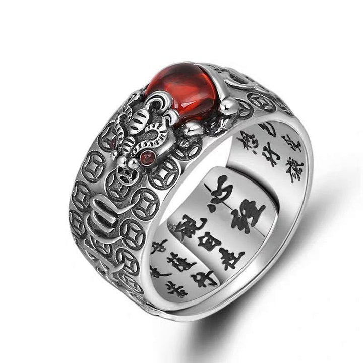 Genstone PiXiu Feng Shui Frosch Vajra Dorje Herz Sutra Reichtum verstellbarer Ring