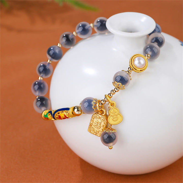 Buddha Stones Natürliches blaues Candy-Achat-Amulett-Stärke-Armband