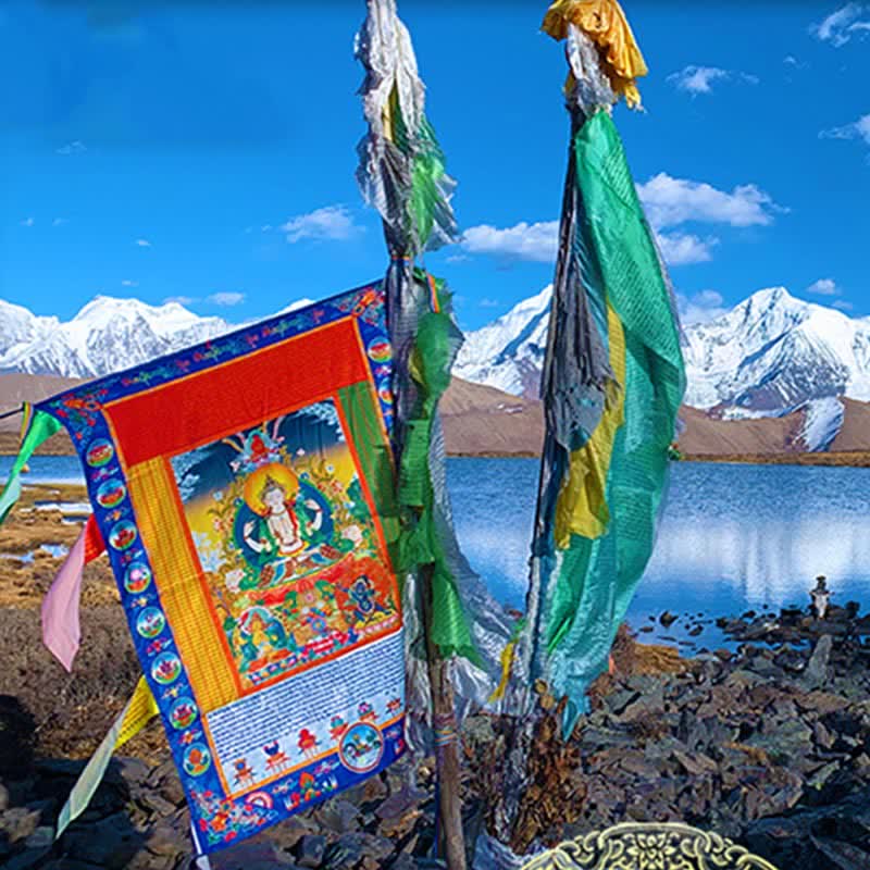 Tibetische Gebetsfahne aus Maulbeerseide, 10 Farben, Windpferd, Buddha, heilend, verheißungsvoll, für den Außenbereich