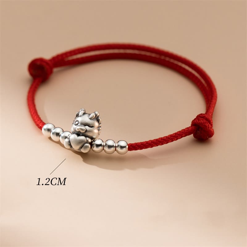 Buddha Stones Handgefertigtes rotes Armband aus 999er-Sterlingsilber zum Jahr des Drachen