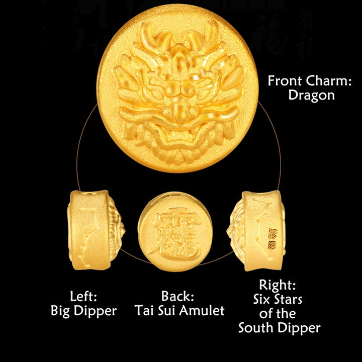 Buddha Stones Jahr des Drachen 999 Gold Tai Sui Amulett Big Dipper Luck Handgefertigtes Armband