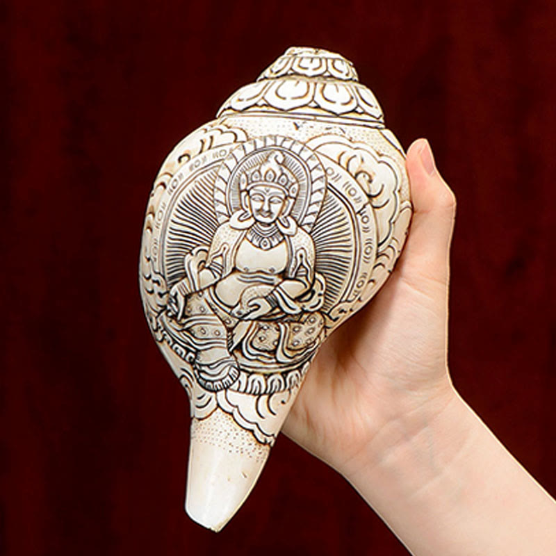 Tibetische handgemachte gravierte Shankha Buddha Avalokitesvara Conch Shell Reichtum Dekoration