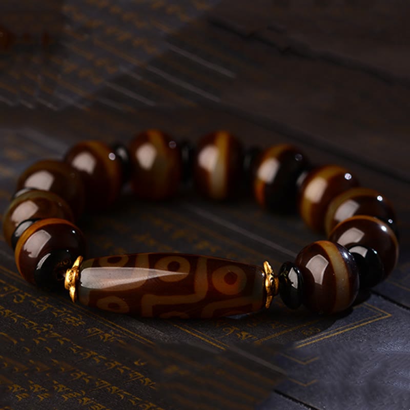 Buddha Stones Tibetisches natürliches Neun-Augen-Dzi-Perlen-Achat-Armband für Reichtum und Segen