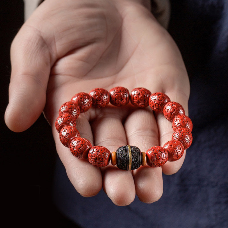 Armband „Buddha Stones“, natürliches Zinnober-Ebenholz, beruhigendes Segensarmband