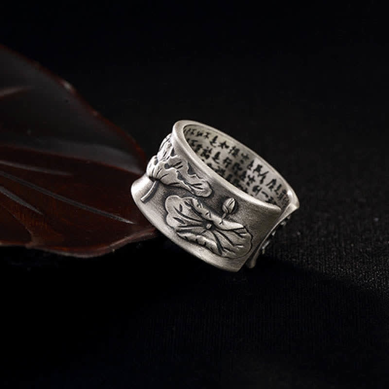 999 Sterling Silber Glück Koi Fisch Lotus Herz Sutra Reichtum Ring