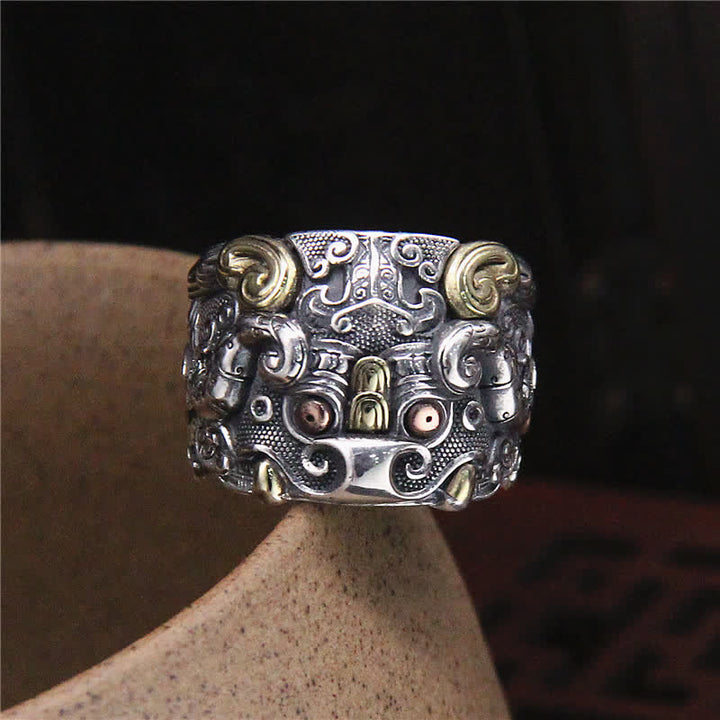 925 Sterling Silber Fengshui Kui Rinderschutz Verstellbarer Ring