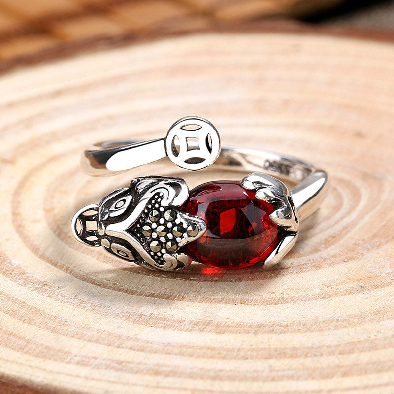 Buddha Stones FengShui Genstone PiXiu Reichtum verstellbarer Ring