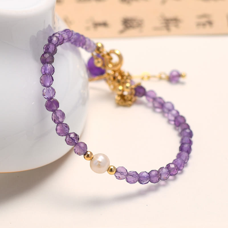 Buddha Stones 14 Karat vergoldetes Amethyst-Kristall-Heilungs-Doppelschicht-Kettenarmband