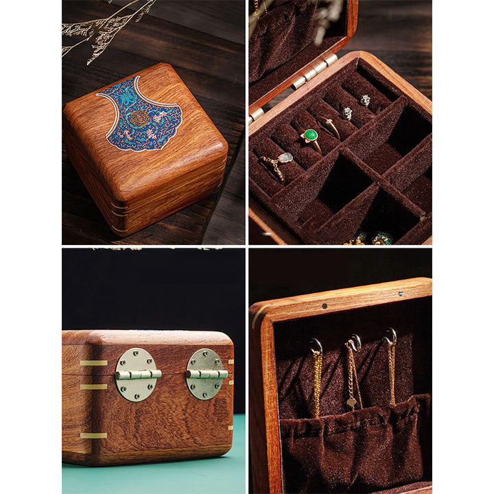 Antike Blumenblatt handgemachte Palisander Schmuck Aufbewahrungsbox Holz Geschenk Organizer Box