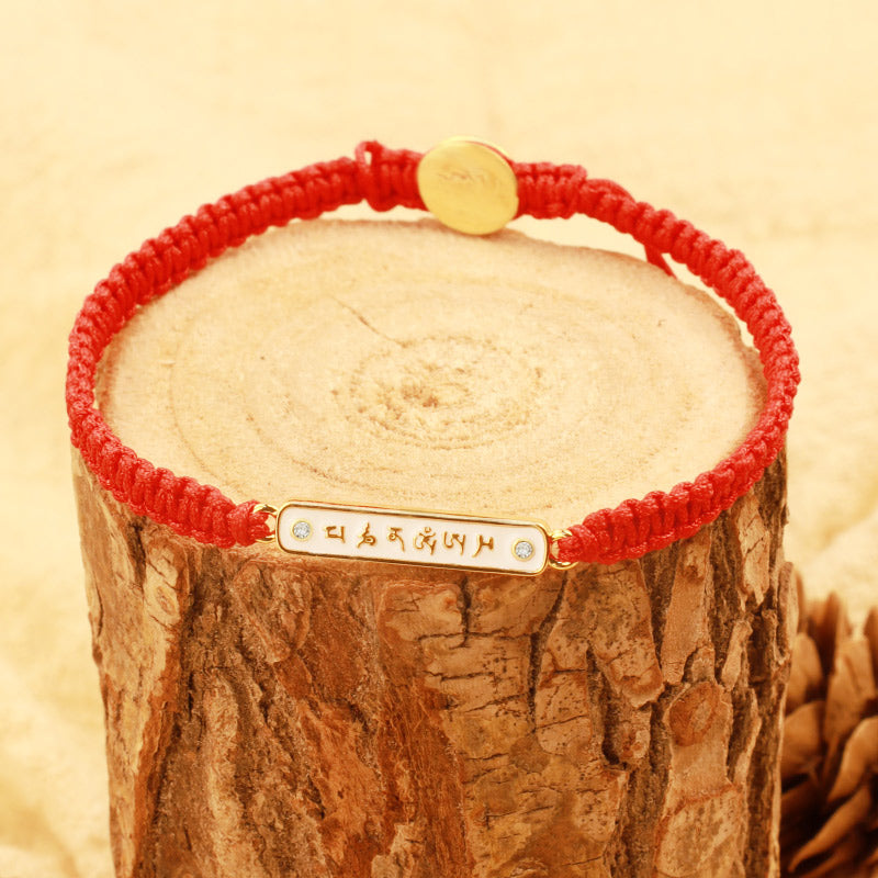 Tibetisches handgefertigtes Om Mani Padme Hum Peace Armband mit roter Schnur