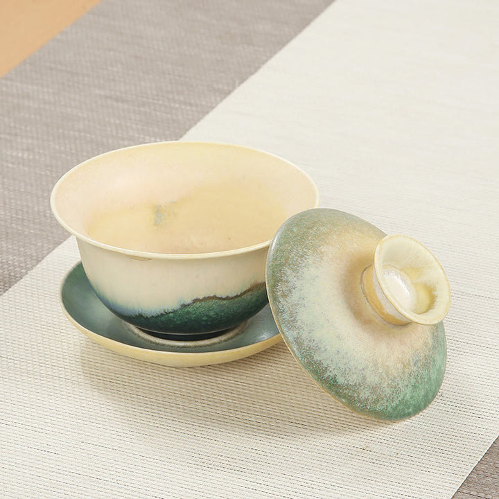 Buddha Stones Green Ocean Waves Design Porzellan Keramik Gaiwan Sancai Teetasse Kung Fu Teetasse und Untertasse mit Deckel