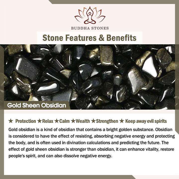 Buddha Stones Gold glänzender Obsidian Silber glänzender Obsidian Schutzarmband Armreif