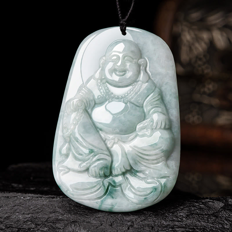 Buddha Stones, natürlicher Jade, lachender Buddha, Maitreya-Buddha, Glücksketten-Halsketten-Anhänger