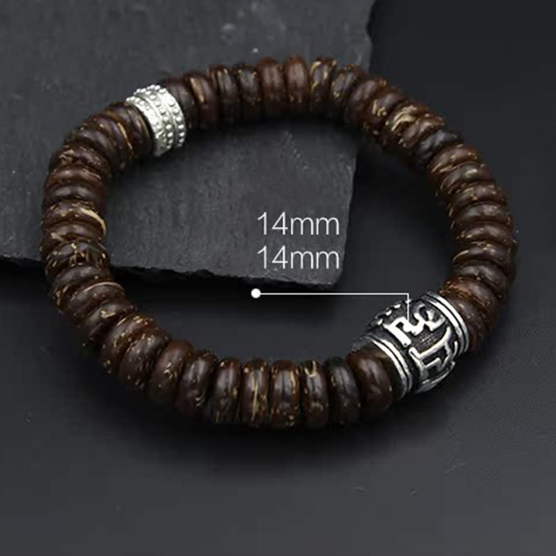 Buddha Stones Natürliches tibetisches Om Mani Padme Hum Positive Armband aus Kokosnussschale