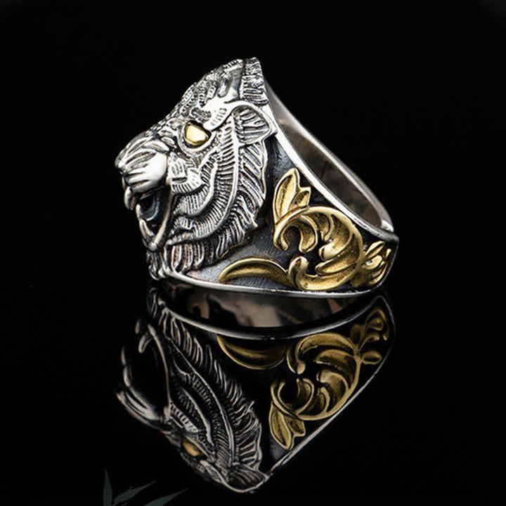 Verstellbarer Ring aus 925er-Sterlingsilber, chinesisches Sternzeichen Tiger, Schutz, Segen