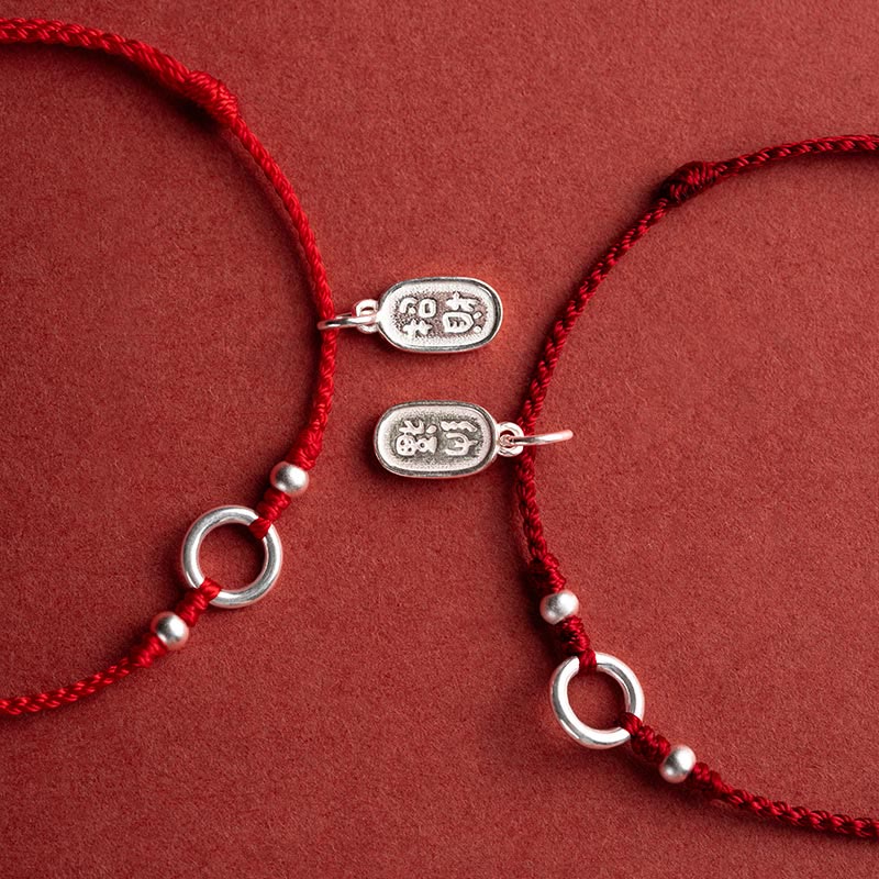 Armband mit Buddha Stonesn, 925er-Sterlingsilber, Glück, Glück, Frieden, Freude, Lotus, Frieden, Schnalle, rote Schnur