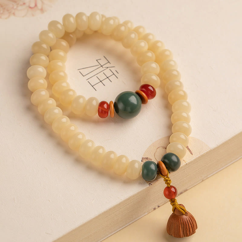 Buddha Stones Bodhi Seed Lotus Pod Charm Peace Double Wrap Armband