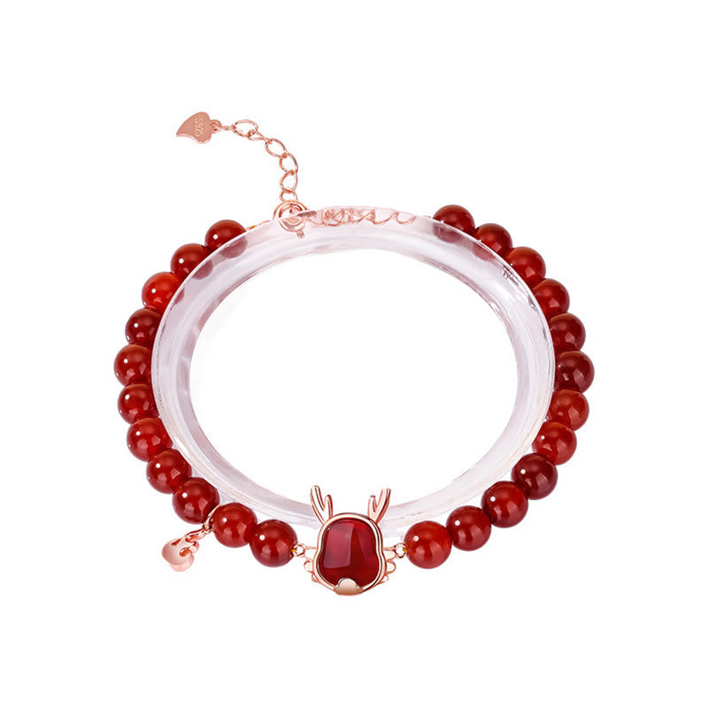 ❗❗❗Ein Blitzverkauf – Buddha Stones aus 925er-Sterlingsilber, Jahr des Drachens, natürlicher roter Achat, der Glück anzieht, Drachen-Glücks-Kettenarmband