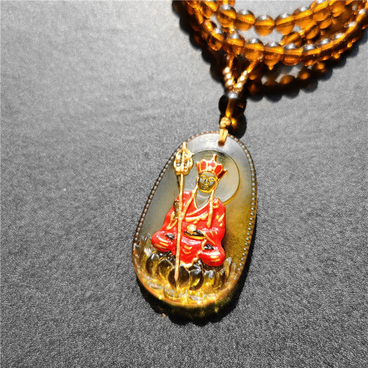 Buddha Stones Ksitigarbha Buddha Liuli Kristall Mitgefühl Amulett Halskette Anhänger