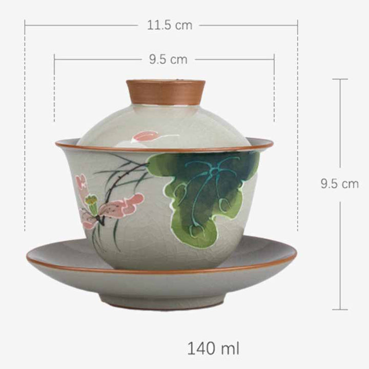 Buddha Stones Lotus Koi Fisch Pod Blatt Keramik Gaiwan Sancai Teetasse Kung Fu Teetasse und Untertasse mit Deckel 140 ml