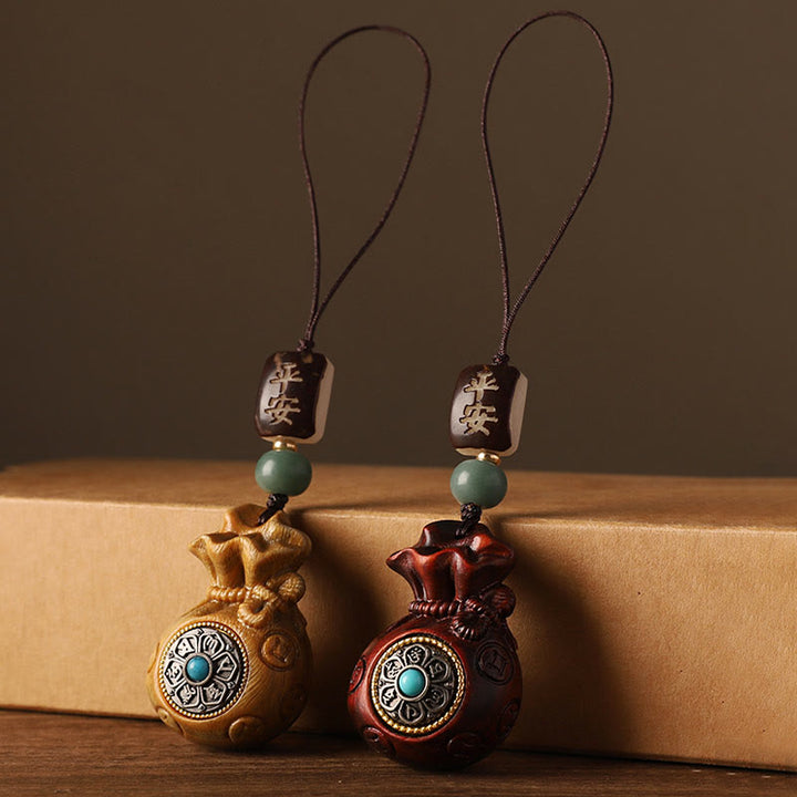 Buddha Stones, kleines Blatt, rotes Sandelholz, grünes Sandelholz, Geldbeutel, Om Mani Padme Hum, drehbarer Schutz, Hängedekoration