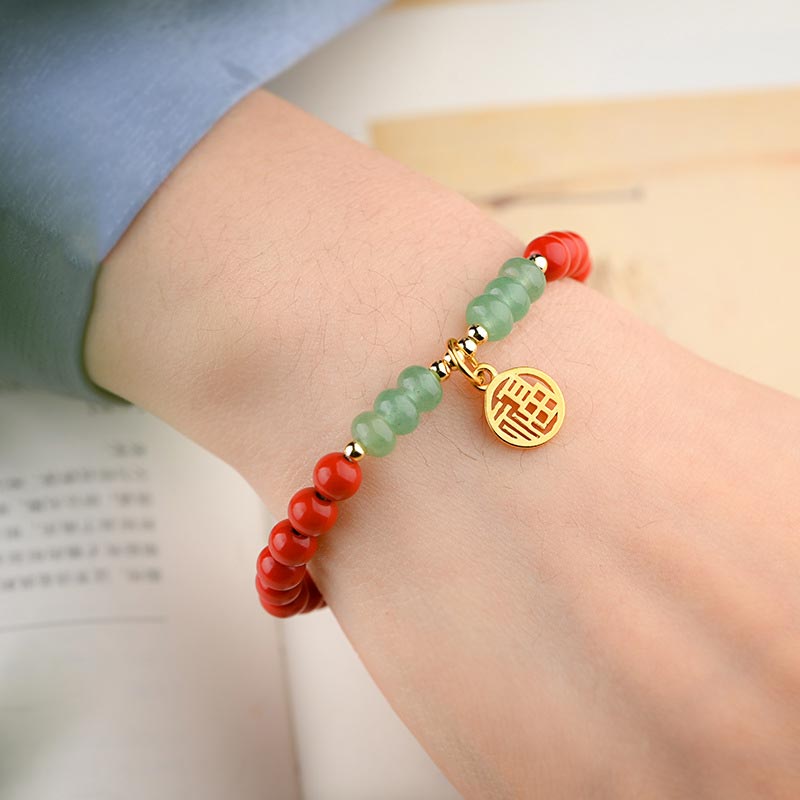 Buddha Stones, tibetischer Zinnober, grüner Aventurin, Glücksarmband-Halskette