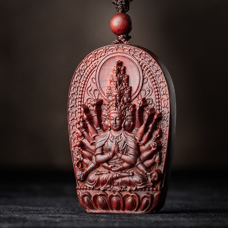 Chinesischer Sternzeichen-Natal-Buddha, kleines Blatt, rotes Sandelholz, Lotus-Schutz-Halsketten-Anhänger