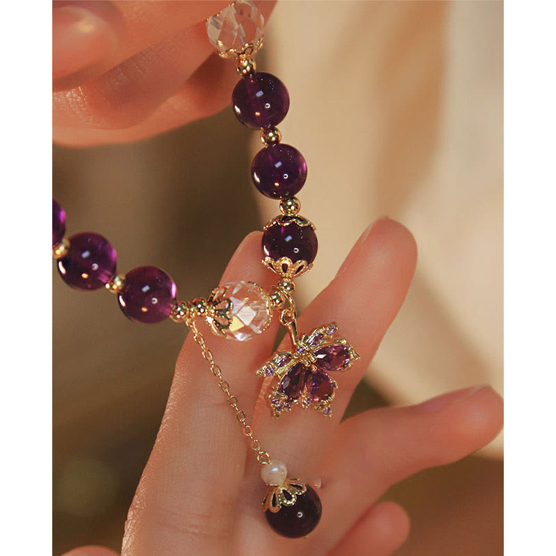 Buddha Stones 14 Karat vergoldetes natürliches Amethyst-Heilungs-Ahornblatt-Charm-Armband