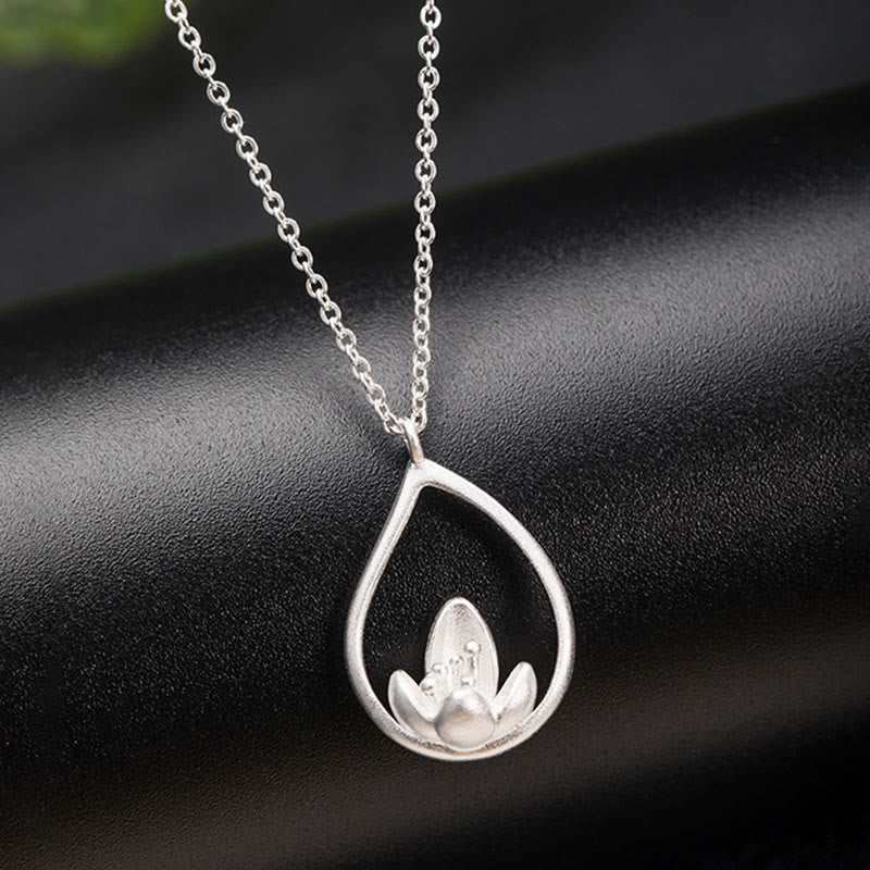 Buddha Stones 925 Sterling Silber Lotusblume Floral Erleuchtung Halskette Anhänger