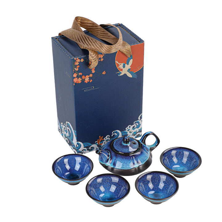 Buddha Stones Vintage Farbverlauf Blau Chinesische Gongfu Teetasse Set Keramik Teekanne Box