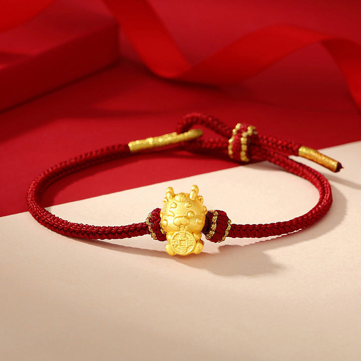 ❗❗❗Ein Blitzverkauf – Buddha Stones Handgefertigtes Armband aus 999er-Sterlingsilber, goldenem Barren, Glücksgeldbeutel, Kupfermünze, Jahr des Drachen