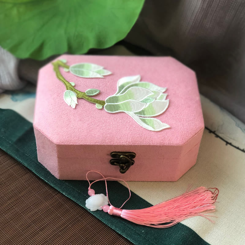 Schmuckschatulle mit Buddha Stonesn, Magnolien- und Pflaumenblüten-Lovebirds, Koi-Fisch-Design, Organizer, Flanell-Schmuckaufbewahrungsbox