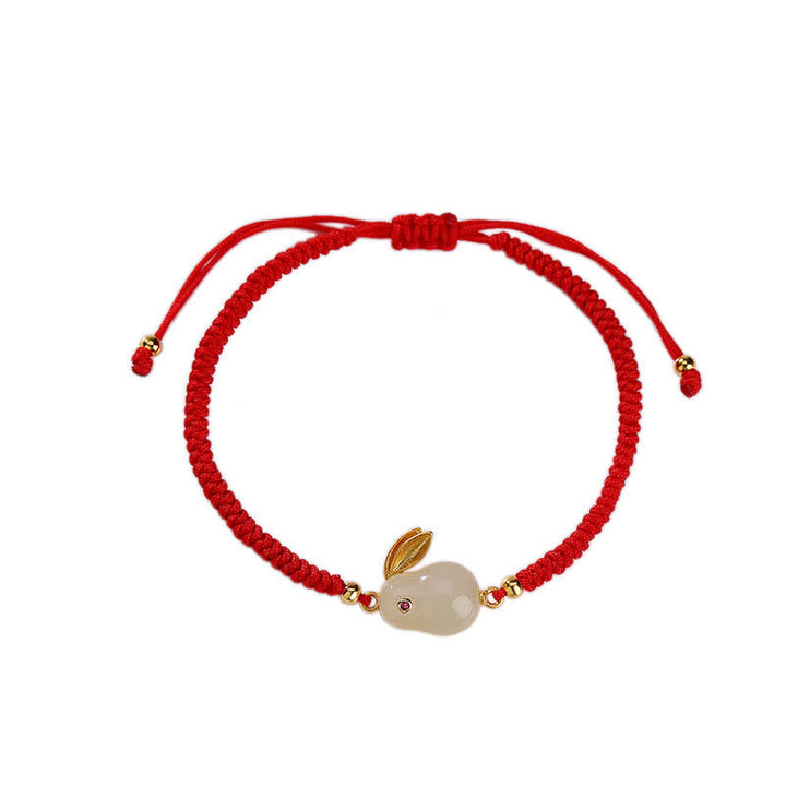 Buddha Stones 925 Sterling Silber Jahr des Kaninchens Hetian Weiß Jade Luck Red String Protection Armband