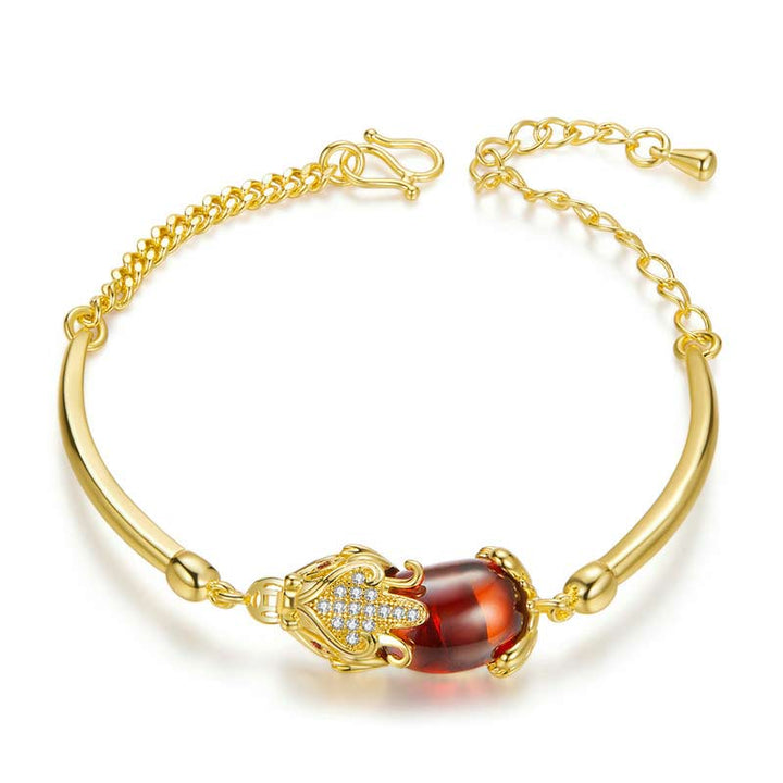 FengShui goldenes rotes Achat-PiXiu-Armband für Reichtum und Glück