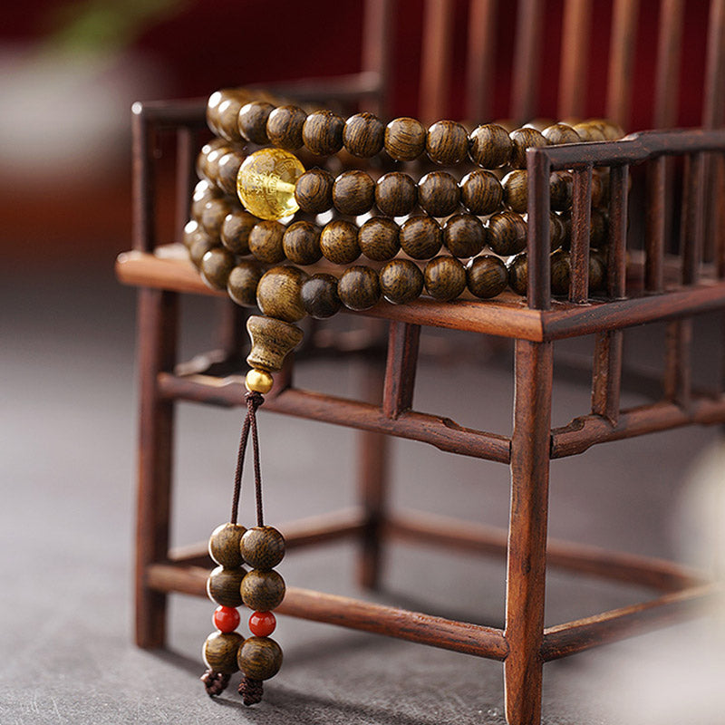 Buddha Stones, 108 Mala-Perlen, 999 Gold, Brunei-Adlerholz, Herz-Sutra, Bernstein, roter Achat, Kraft-Meditationsarmband